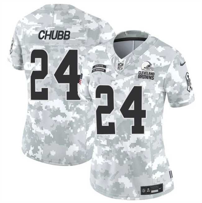 Women%27s Cleveland Browns #24 Nick Chubb 2024 F.U.S.E Arctic Camo Salute To Service Limited Stitched Jersey Dzhi